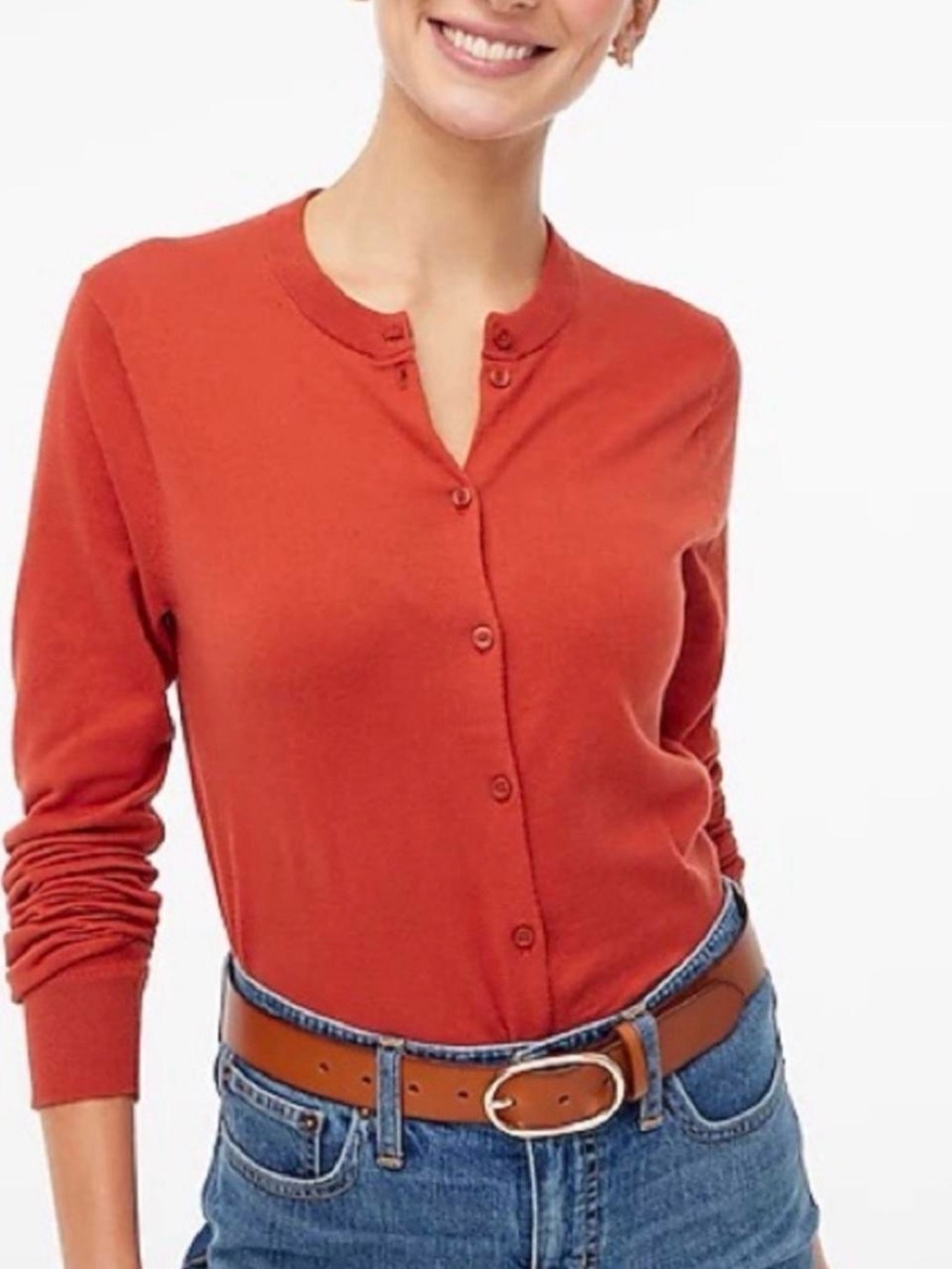 J.Crew Firey Red Orange Cotton Cardigan Sweater Minimalist Preppy XXL